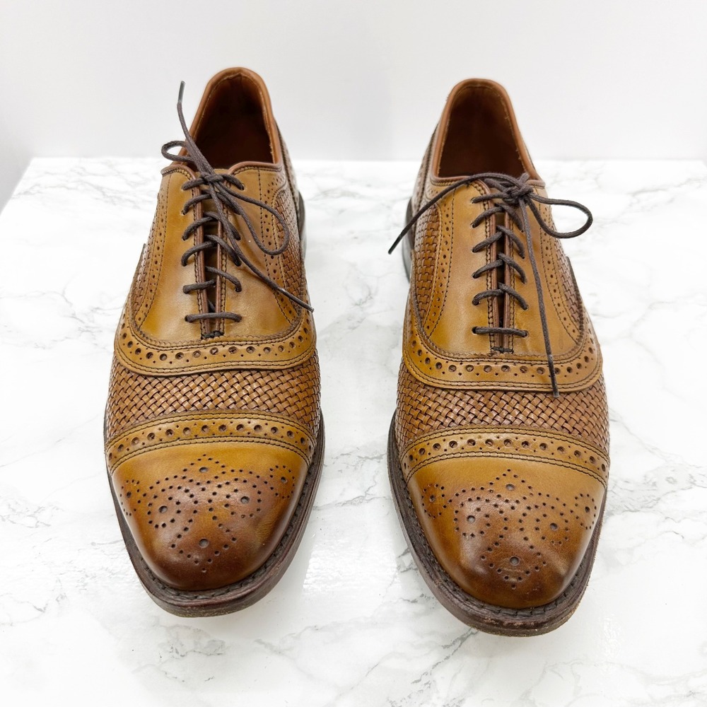 Allen Edmonds Strandmok Woven Tan Walnut Brown Leather Wingtip Oxford Mens 9.5E - Picture 2 of 7